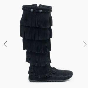 5 Layer Black Fringe Minnetonka Boot
